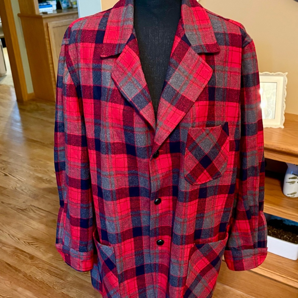 Vintage 70s MCM PENDLETON Plaid Jacket Blazer Sport Coat Wool Large